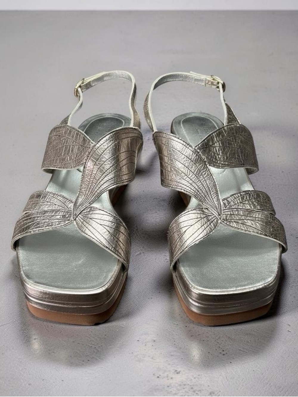 Metallic Silver Glitter Dries Van Noten Slingback Platform Sandals - Women 37EU